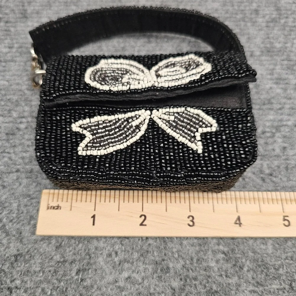 Kelly & Katie Women Beaded Mini Bag Bow Design Boho Crescent Satchel Black Small